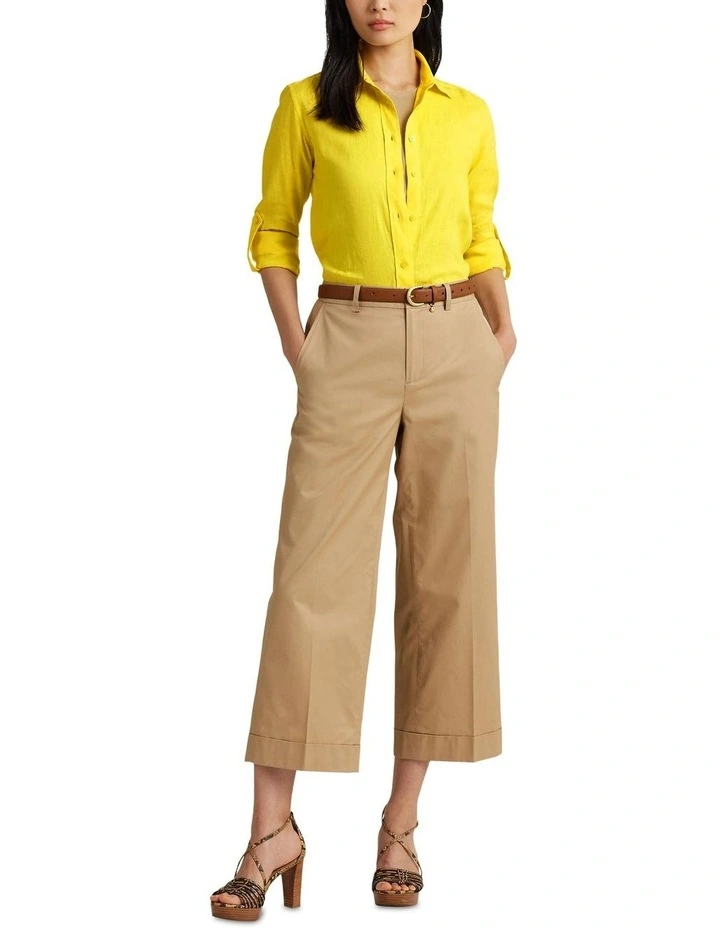 Relaxed Fit Linen Roll Tab-Sleeve Shirt in Yellow image 3