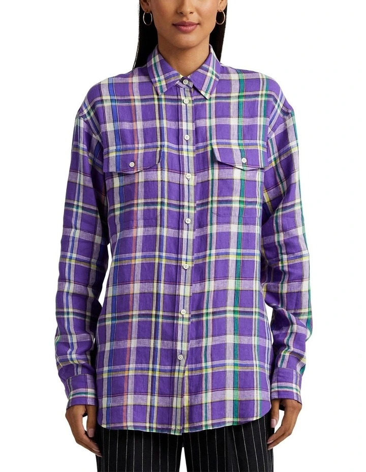 Plaid Linen Shirt in Purple image 1