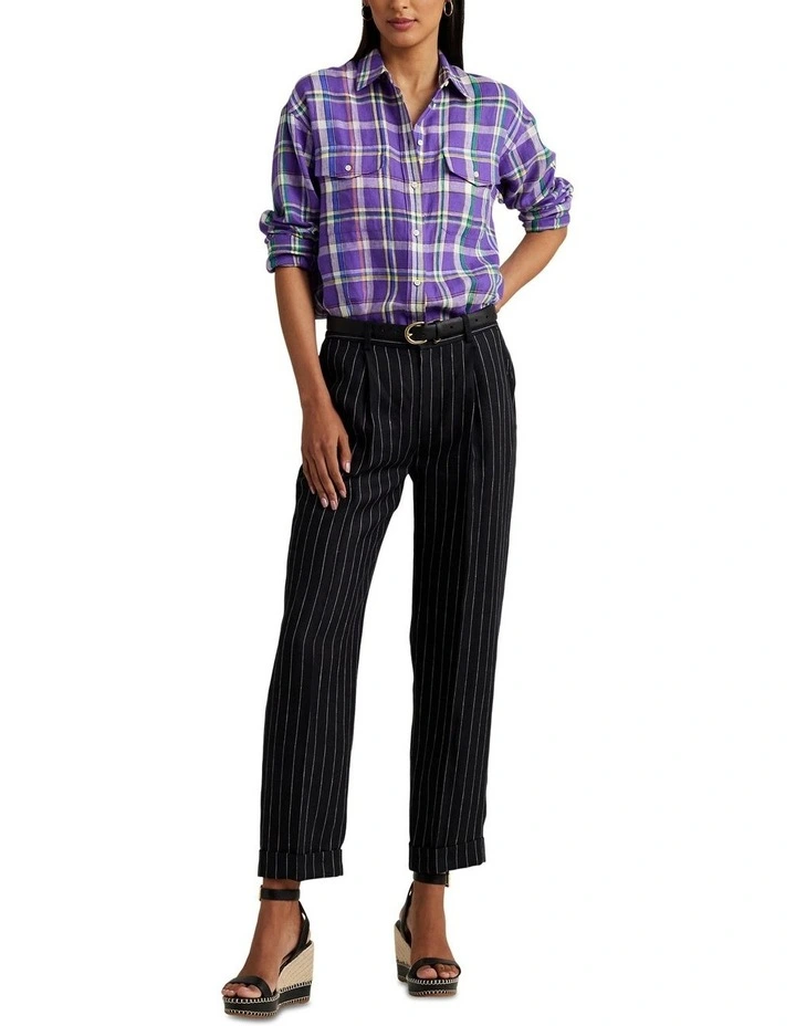 Plaid Linen Shirt in Purple image 3