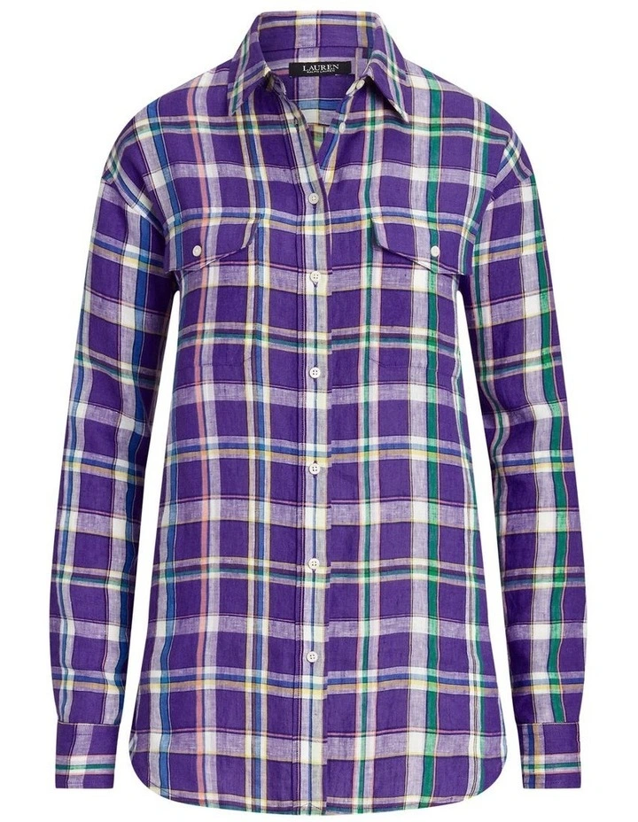 Plaid Linen Shirt in Purple image 4