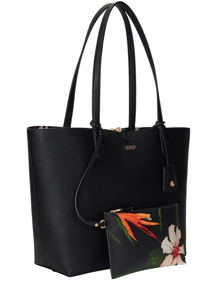 Faux-Leather Print Reversible Tote in Black image 3