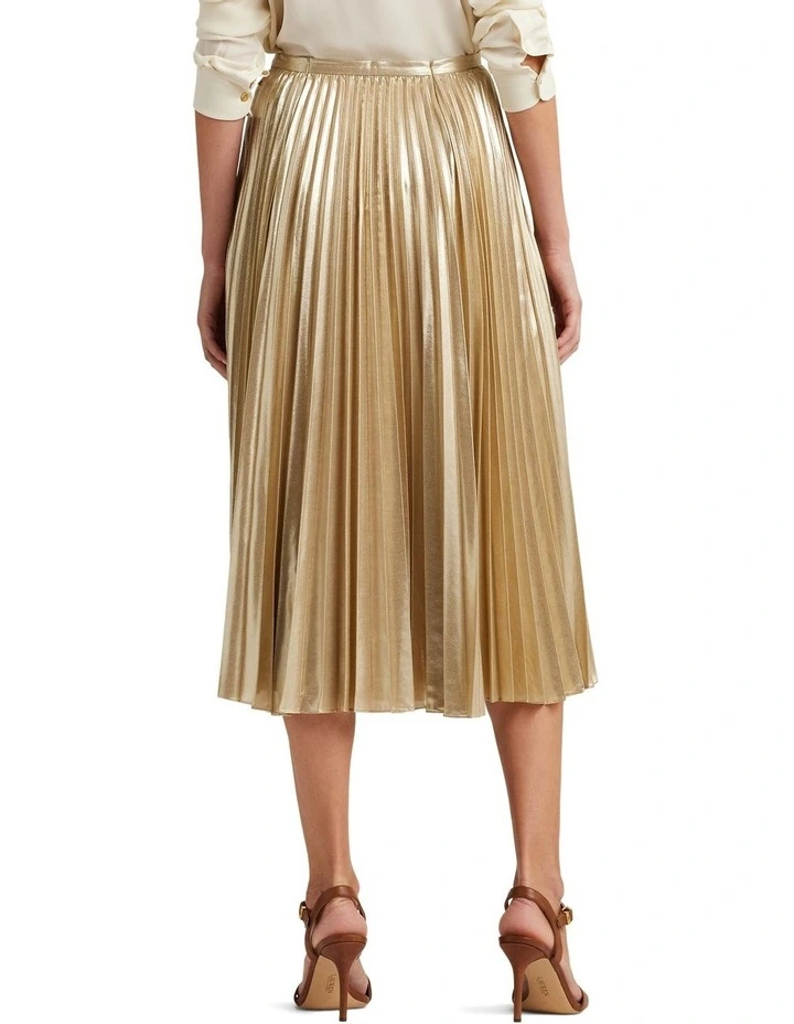 Pleated Metallic Chiffon Skirt in Beige image 2