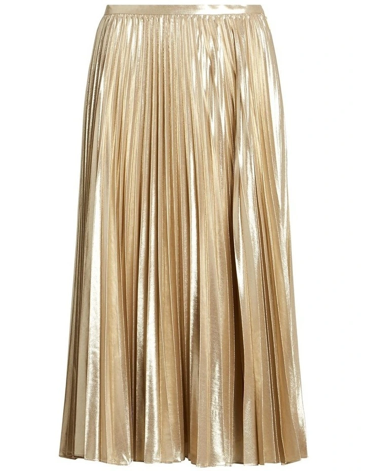 Pleated Metallic Chiffon Skirt in Beige image 4