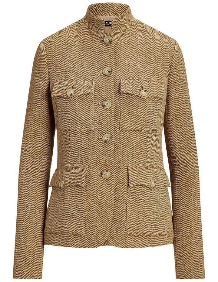 Linen-Blend Herringbone Jacket in Brown image 4