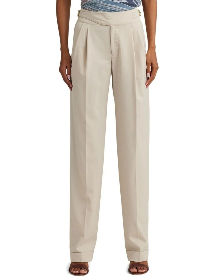 Pleated Wool-Blend Twill Straight Pant in Beige image 1
