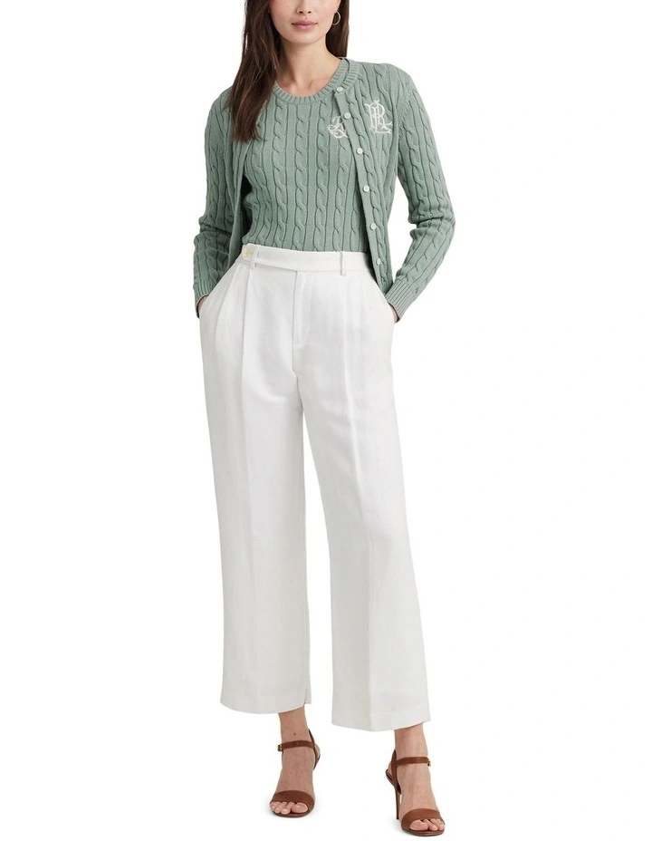 Cable-Knit Cotton Short-Sleeve Sweater in Green image 3