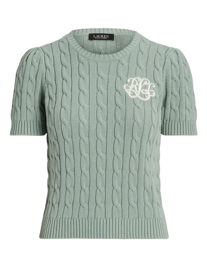 Cable-Knit Cotton Short-Sleeve Sweater in Green image 4