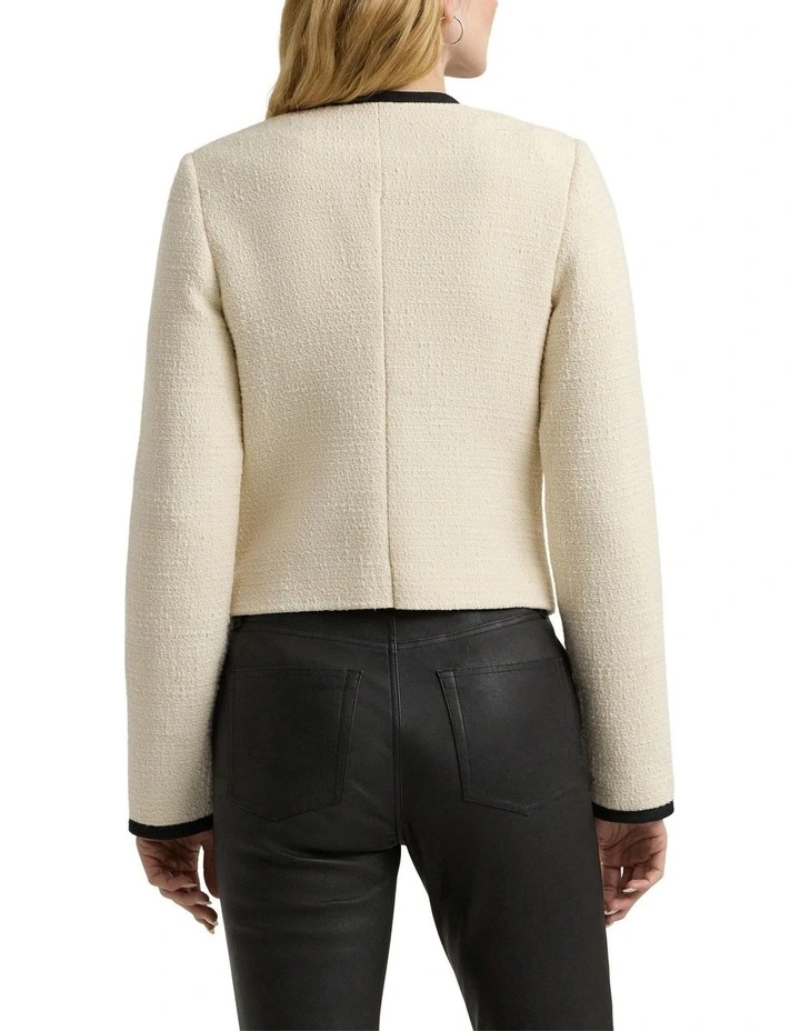 Two-Tone Boucle Cropped Jacket in Natural image 2