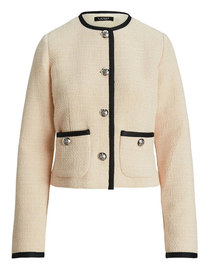Two-Tone Boucle Cropped Jacket in Natural image 4