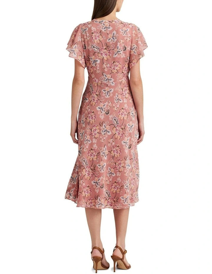 Floral Crinkle Georgette Tie-Neck Dress in Pink image 2