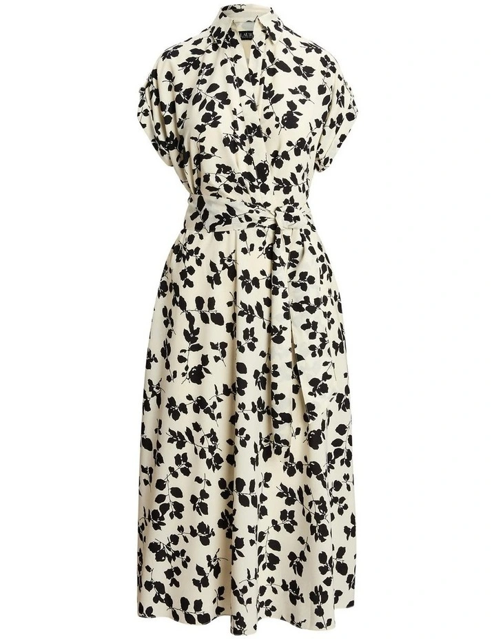 Leaf-Print Belted Crepe Dress in Natural image 4