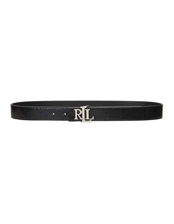 Logo Reversible Lizard-Embossed Belt in Black image 1