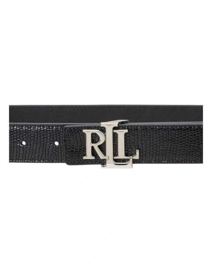 Logo Reversible Lizard-Embossed Belt in Black image 2