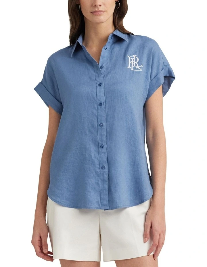 Linen Short Sleeve Shirt in Blue image 1