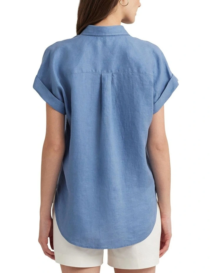 Linen Short Sleeve Shirt in Blue image 2