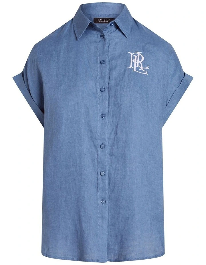 Linen Short Sleeve Shirt in Blue image 4