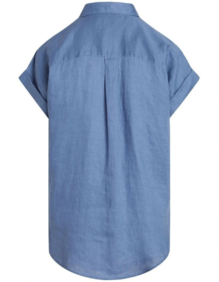 Linen Short Sleeve Shirt in Blue image 5