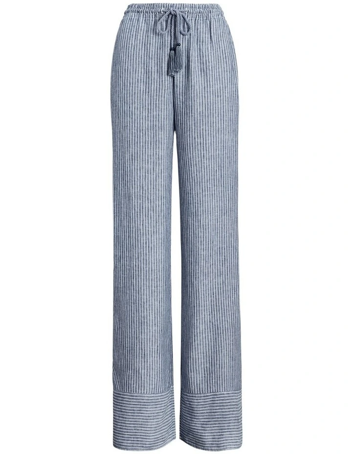 Pinstripe Linen Wide-Leg Pant in Blue image 4
