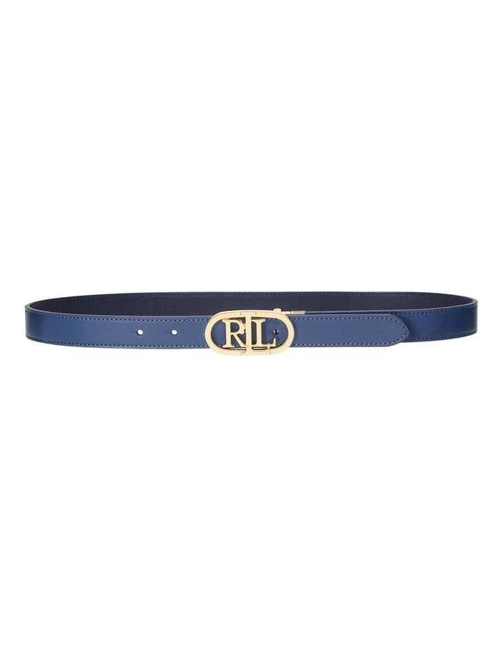 Oval Logo Reversible Leather Skinny Belt in Navy image 1