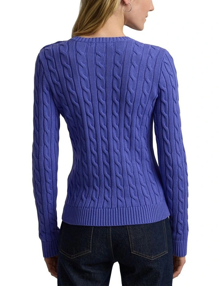 Button-Trim Cable-Knit Cotton Sweater in Purple image 2