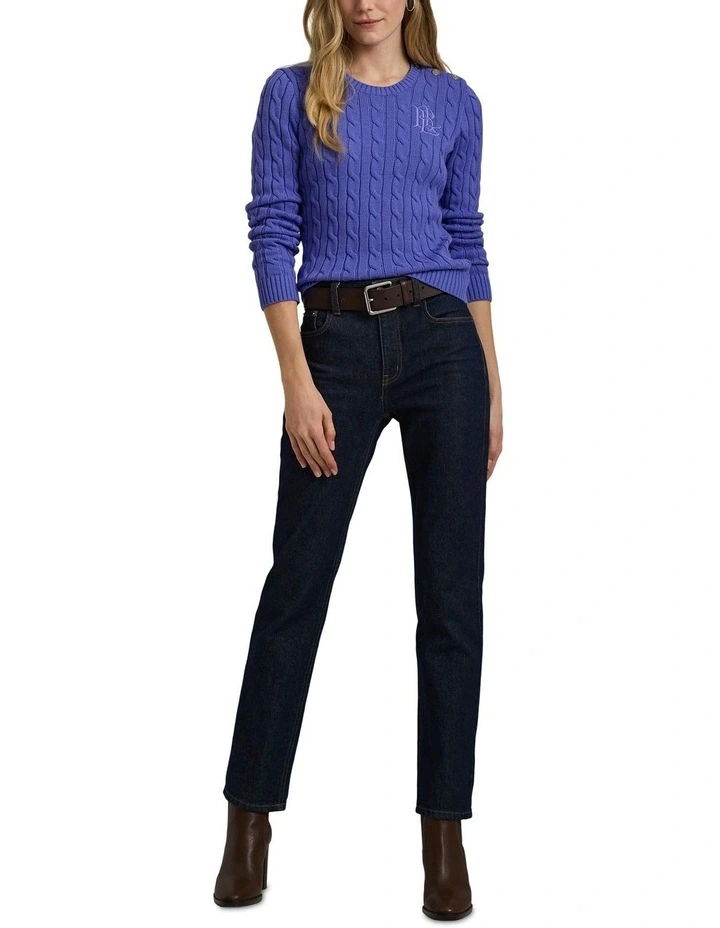 Button-Trim Cable-Knit Cotton Sweater in Purple image 3