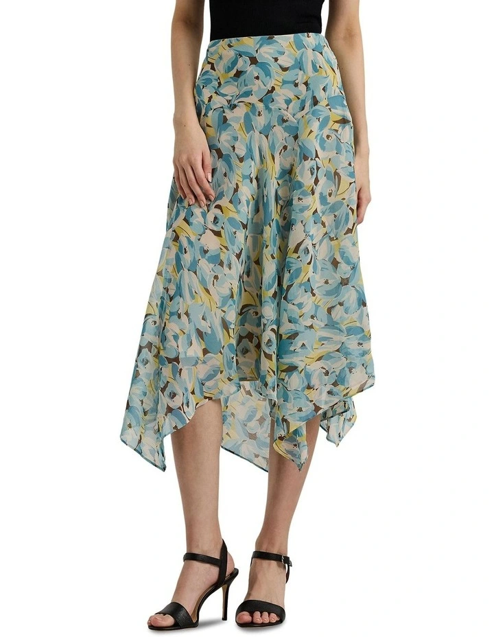 Floral Crinkle Georgette Midi Skirt in Multi image 1