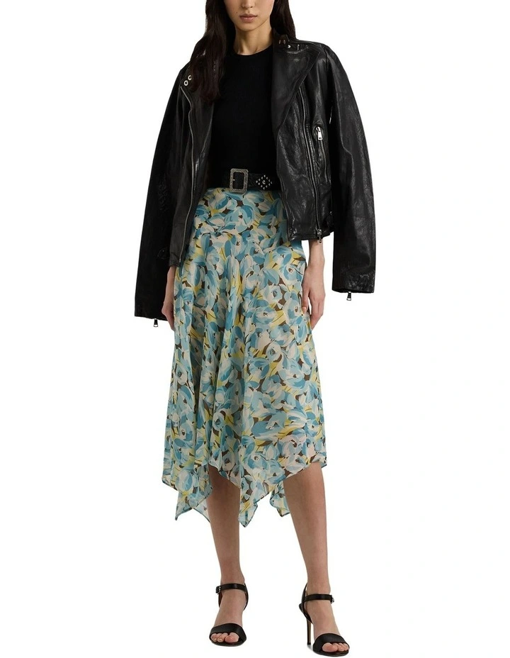 Floral Crinkle Georgette Midi Skirt in Multi image 3