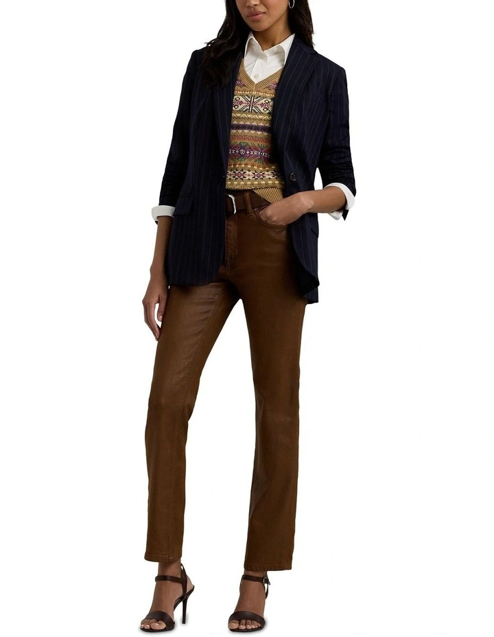 Coated High Rise Straight Ankle Jean in Brown image 3