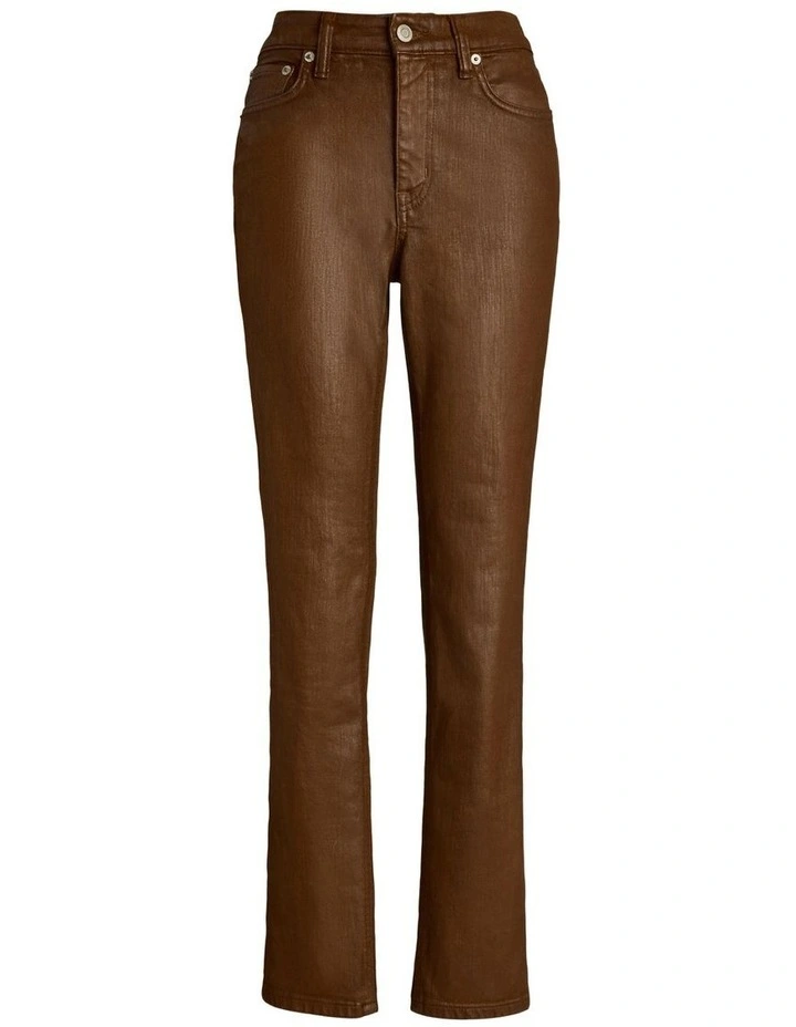 Coated High Rise Straight Ankle Jean in Brown image 4