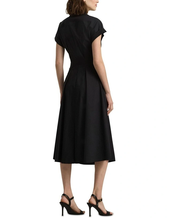 Stretch Cotton Blend Surplice Dress in Black image 2