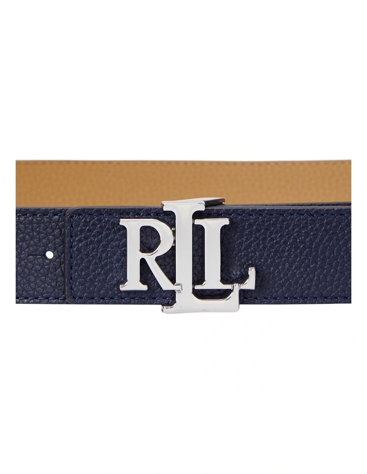 Logo Reversible Pebbled Leather Belt in Navy image 2