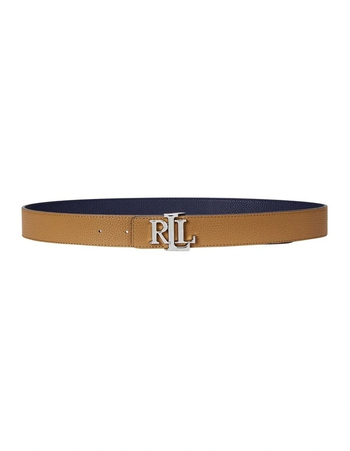 Logo Reversible Pebbled Leather Belt in Navy image 3
