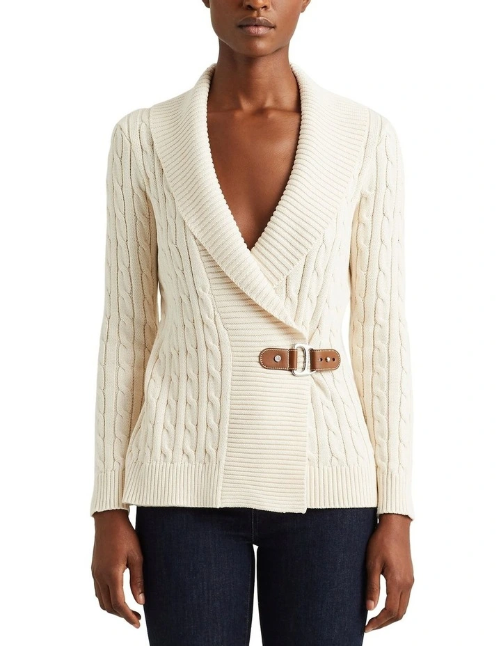Buckled Cotton Sweater in Beige image 1