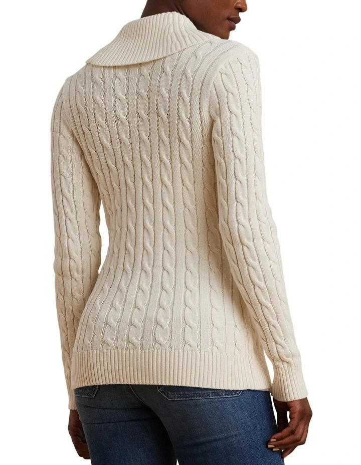 Buckled Cotton Sweater in Beige image 2