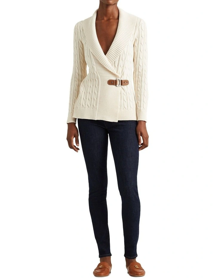 Buckled Cotton Sweater in Beige image 3