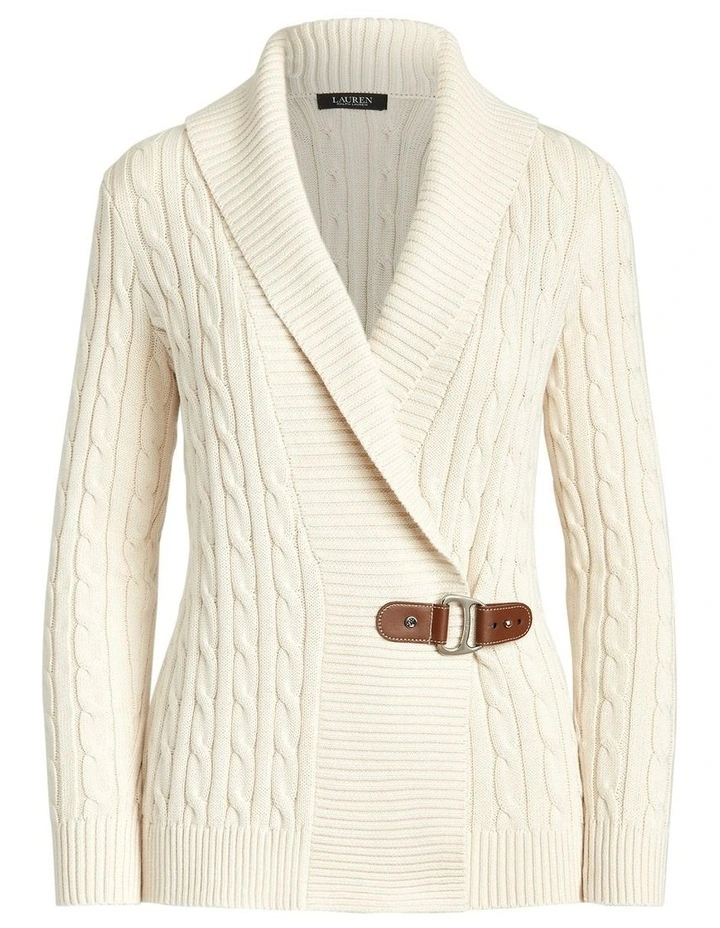 Buckled Cotton Sweater in Beige image 4