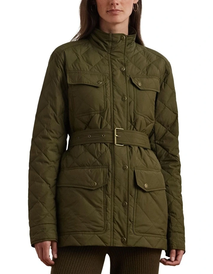 Diamond-Quilted Down Coat in Green image 1
