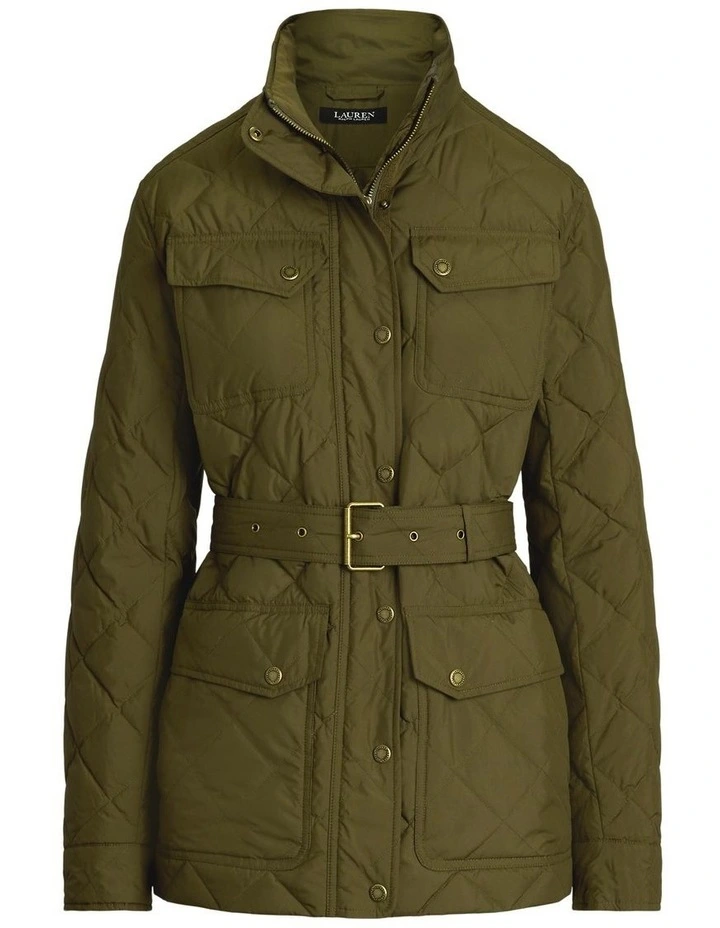 Diamond-Quilted Down Coat in Green image 4