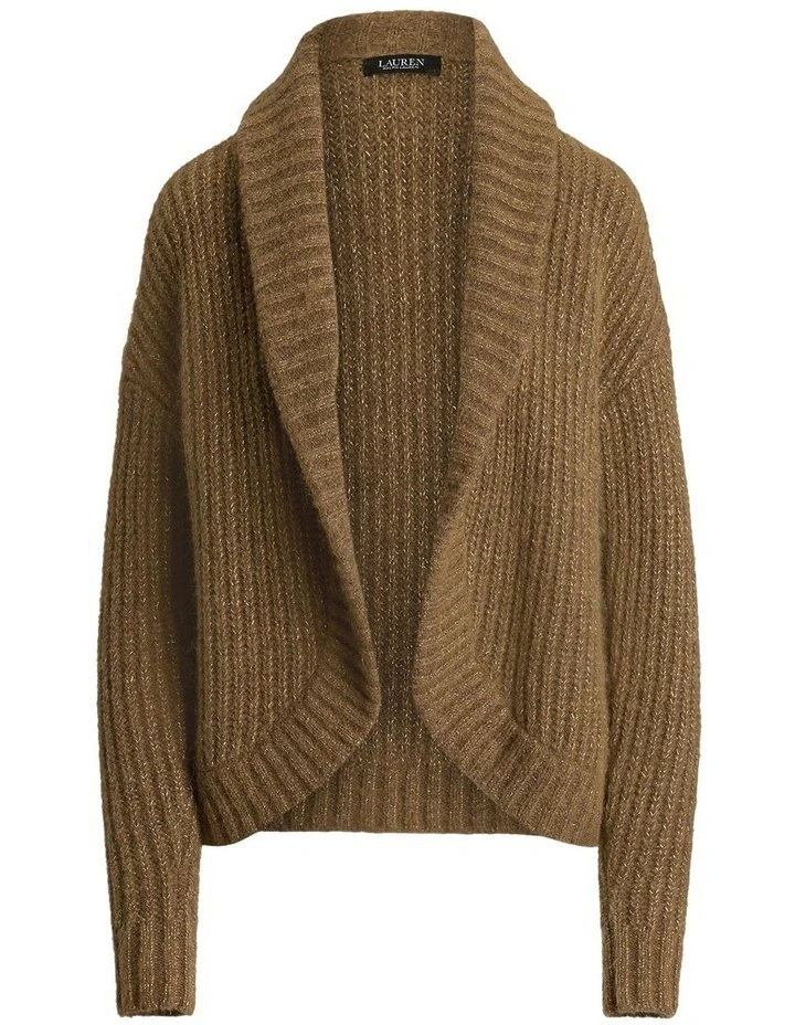 Rib-Knit Shawl-Collar Cardigan in Khaki image 4
