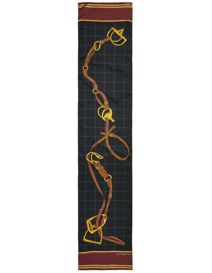 Belting-Print Windowpane Silk Scarf in Black image 2