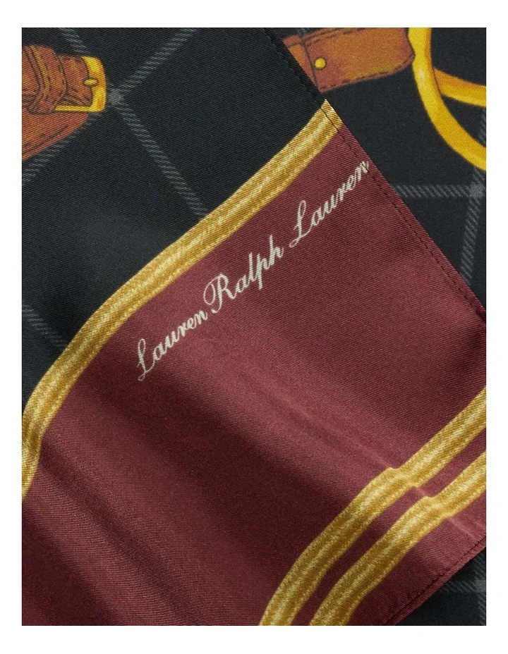 Belting-Print Windowpane Silk Scarf in Black image 3