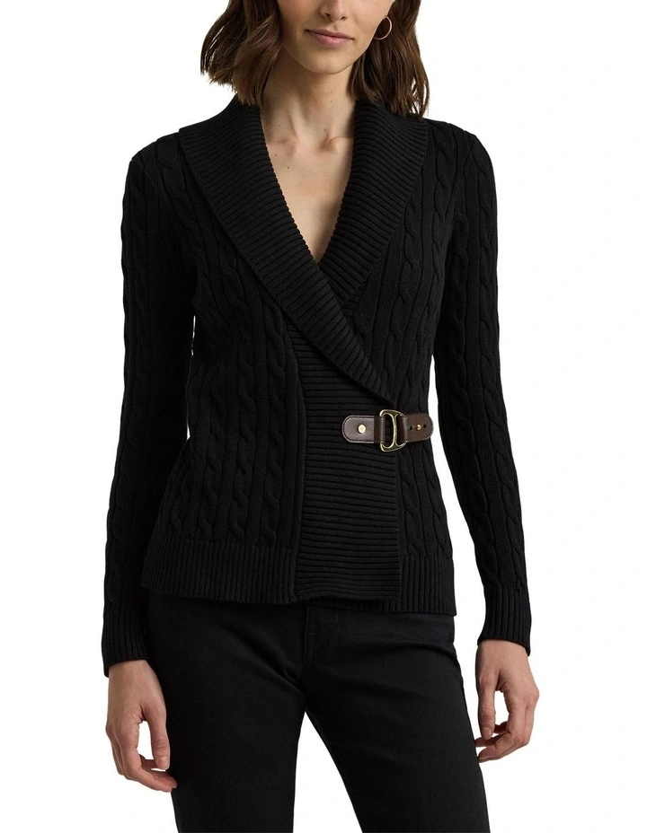 Buckled Cotton Sweater in Black image 1