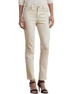 High-Rise Straight Ankle Jeans in Beige