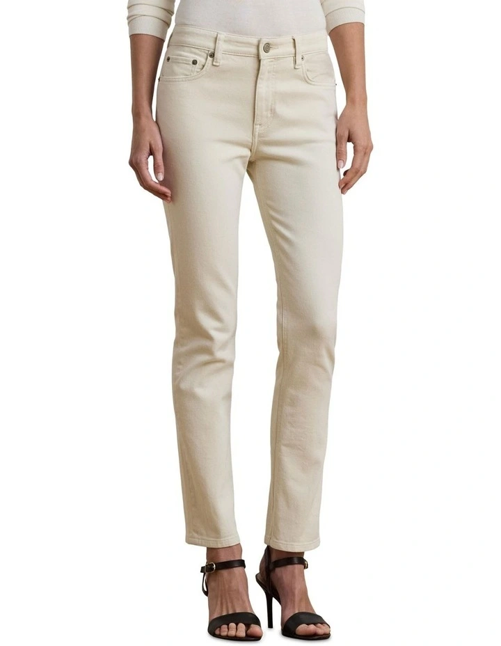 High-Rise Straight Ankle Jeans in Beige image 1