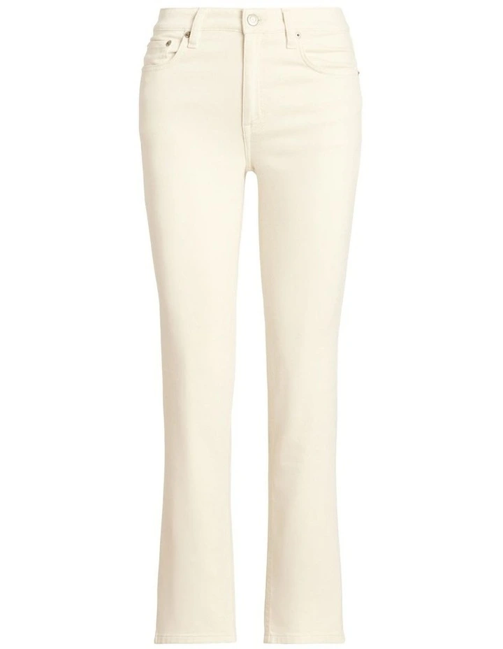 High-Rise Straight Ankle Jeans in Beige image 4