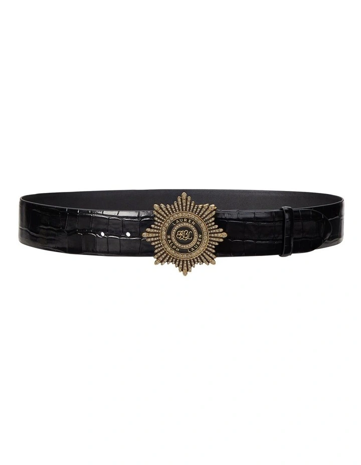 Lauren Ralph Lauren Starburst-Buckle Croc-Embossed Wide Belt  display picture 2