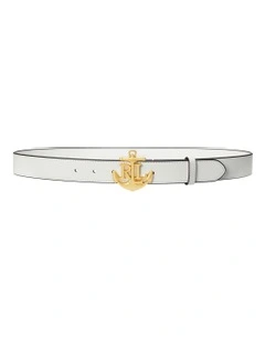 Anchor-Logo Leather Skinny Belt