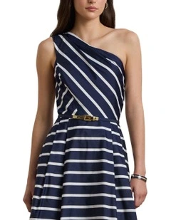Striped Belted Taffeta Cocktail Dress