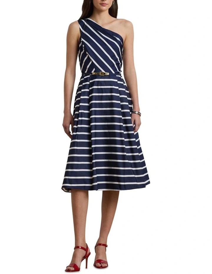 Striped Belted Taffeta Cocktail Dress image 3