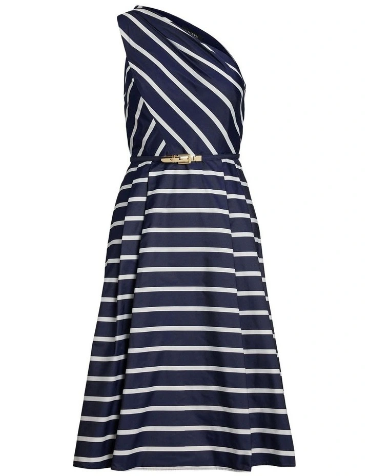 Striped Belted Taffeta Cocktail Dress image 4